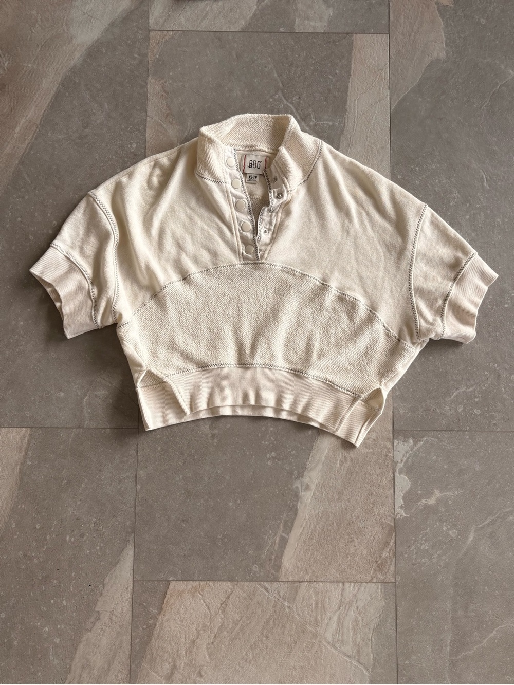 BDG Ivory Cropped Henley Sweat Tee